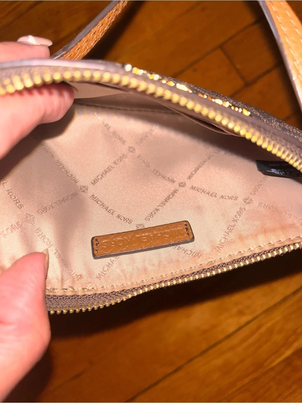 Michael Kors Brown Signature Zip Wristlet